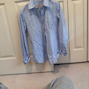 Weekend Max Mara Light Blue and White Striped Button-Down Shirt